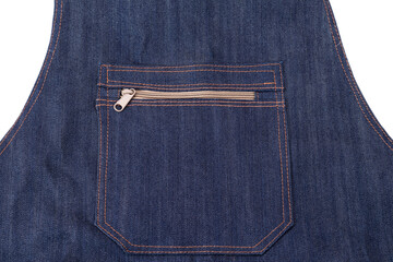 Blue denim with pockets and zip. modern fashion put on a white background - top view