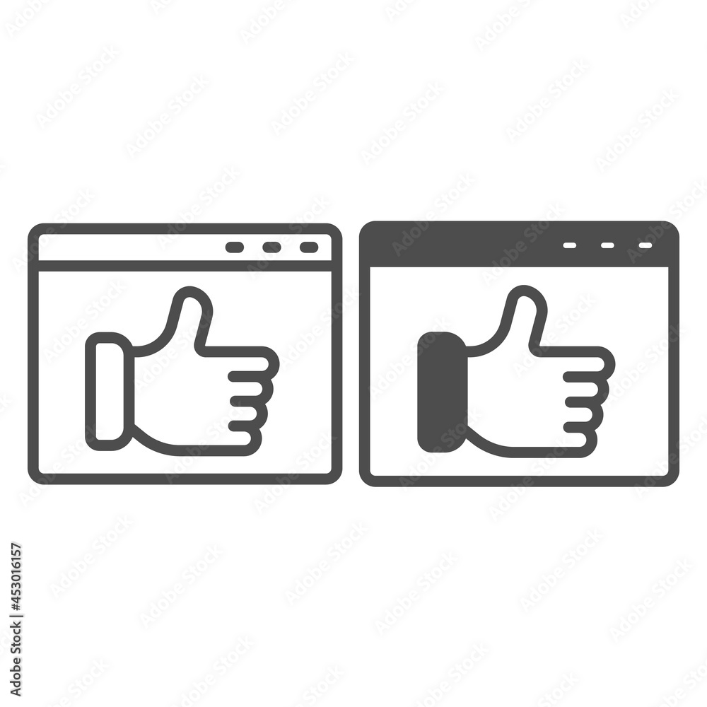 Window with thumbs up, positive feedback about website line and solid ...