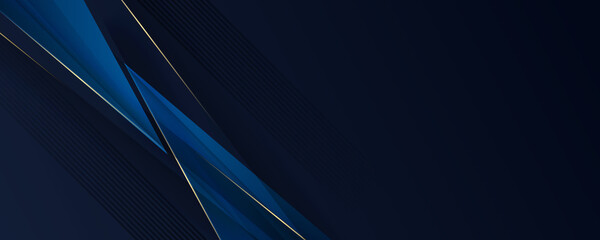 Poster - Abstract template dark blue luxury premium banner background with luxury triangles pattern and gold lighting lines 