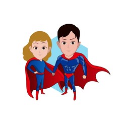Wall Mural - Cartoon carricature of a couple are wearing superhero costumes