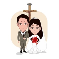 Wall Mural - Cartoon carricature of a couple is having a wedding at the church
