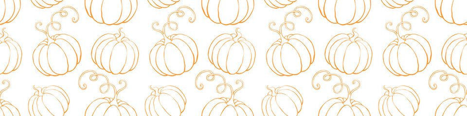 Wall Mural - Vector seamless pattern with outline pumpkins in doodle style. Halloween or thanksgiving background and texture
