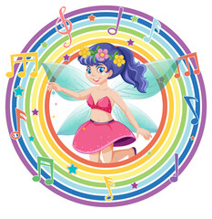 Sticker - Beautiful fairy in rainbow round frame