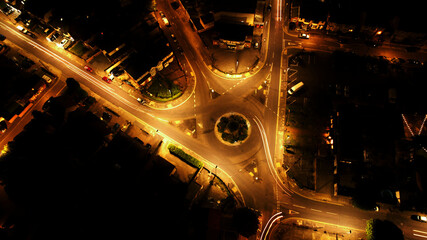 Night Aerial View of Town and Roads