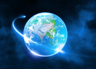 Wall Mural - Comet moving passing planet earth High definition Universe field  with stars, galaxy Asia and Europe china