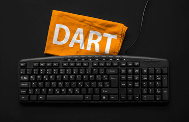 dart programming language. rag width word dart and pc keyboard.