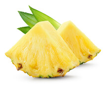 Pineapple Slices With Leaves. Cut Pineapple Isolated On White. Full Depth Of Field.