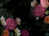 Fototapeta Kwiaty - Vintage floral card. Beautiful garden flowers peonies.