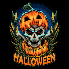 Wall Mural - Halloween pumpkin and it has a skull inside and this design is perfect for Halloween night t shirts