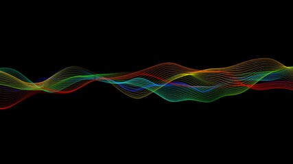 Technology line wave motion, Digital line animated, blue cyan red yellow digital particle wave