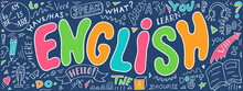 English. Hand Drawn Doodles And Lettering. English Language Banner.