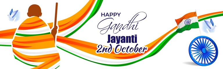 Wall Mural - VECTOR ILLUSTRATION FOR INDIAN DAY GANDHI JAYANTI WITH TEXT GANDHI JAYANTI MEANS  GANDHI JAYANTI