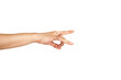 Close up of flicking hand gesture isolated with white background.