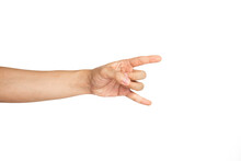 Close Up Of Metal Hand Sign  Isolated With White Background