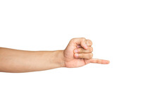 Close Up Of Pinky Swear Gesture Isolated With White Background. Pinky Promise Hand Sign.