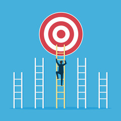 businessman climbing ladder to achieve the target illustration. career and success concept