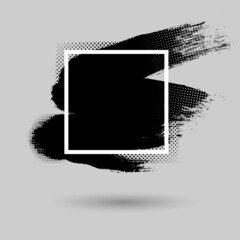 Poster - Paint compositions, grunge with frame, texting boxes. Dirty design elements, quote box speech template. Black splashes isolated on white background. Vector street art template set