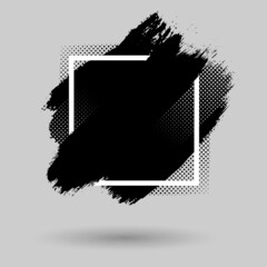 Poster - Paint compositions, grunge with frame, texting boxes. Dirty design elements, quote box speech template. Black splashes isolated on white background. Vector street art template set