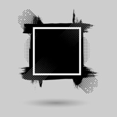Poster - Paint compositions, grunge with frame, texting boxes. Dirty design elements, quote box speech template. Black splashes isolated on white background. Vector street art template set