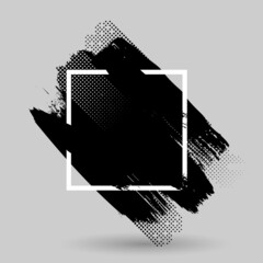 Aufkleber - Paint compositions, grunge with frame, texting boxes. Dirty design elements, quote box speech template. Black splashes isolated on white background. Vector street art template set