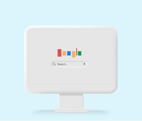 Poster - 3D clay monitor on a background. Internet empty web landing page concept with search bar and buttons. Vector illustration
