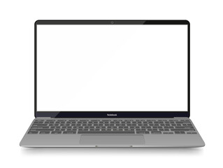 Poster - Realistic perspective front laptop with keyboard isolated Laptop modern mockup. Blank screen display notebook. Opened laptop screen.
