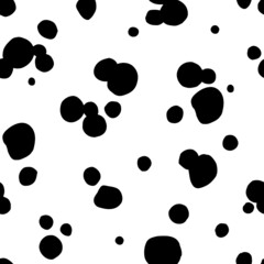 Wall Mural - Dalmatian seamless pattern. Black spots on white background. Hand drawn texture for print, textile, packaging.