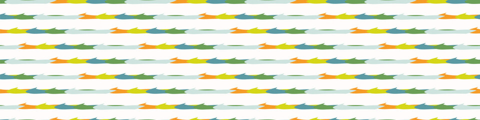 Wall Mural - Summer tropical stripe seamless border pattern. Bright retro broken line banner edge. Fun gender neutral gift wrap masking taper decor washi ribbon trim in vector.