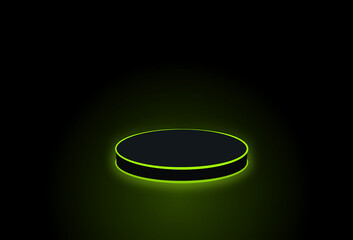 Poster - Empty neon stage for product replacement with futuristic green neon light background.