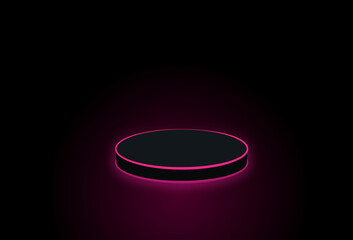 Poster - Empty neon stage for product replacement with futuristic pink neon light background.