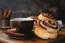 Cinnamon Roll And Hot Coffee