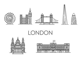 Wall Mural - Vector illustration. London architecture line skyline illustration. Linear vector cityscape with famous landmarks