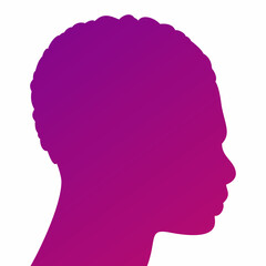 African American Boys Silhouette Profile Isolated on White Background with Unusual Gradient. Man Head. Easy to Recolour. Vector Illustration.