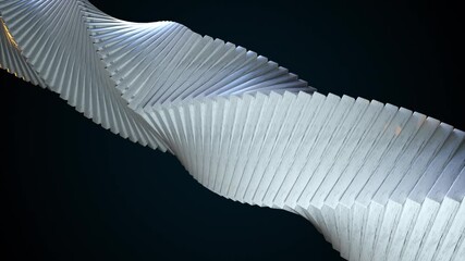 Poster - Geometric vortex with 3d rendering effect of dynamic unwinding. Metal corrugated tiles in endless striped motion. Steel ribbed surface with curved cluster structures.