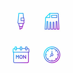 Poster - Set line Clock, Calendar, Marker pen and Paper shredder. Gradient color icons. Vector