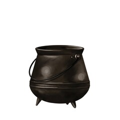 hand-drawn witch's cauldron with on an isolated white background. Watercolor illustration for Halloween