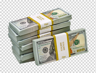 new design dollar bundles stack of bundles of 100 us dollars isolated on white background. including