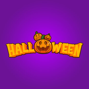 halloween typography with 3D text effect and pumpkin expression illustration