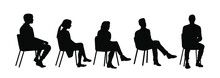 Business Peiple Sitting On Conference Or Other Meeting Silhouette. Students Sitting On The Chairs Vector Illustration