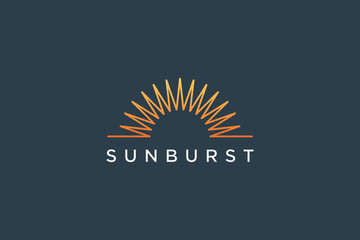 Wall Mural - Abstract Sun Logo Line. Yellow Sun Icon with Geometric Radial Rays of Sunburst isolated on Dark Background. Usable for Business and Nature Logos. Flat Vector Logo Design Template Element.