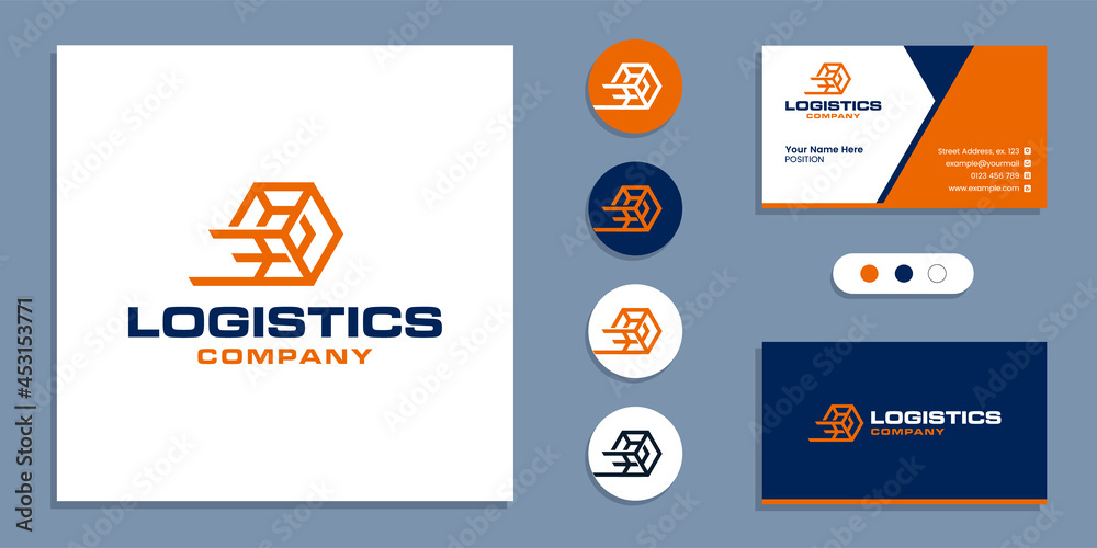 Logistic delivery, fast shipping logo and business card design template ...