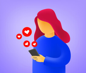 Aufkleber - Young woman using social media. love signs