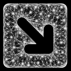 Bright crossing mesh right down direction carcass with bright dots. Constellation vector carcass created from right down direction symbol and crossing white lines.