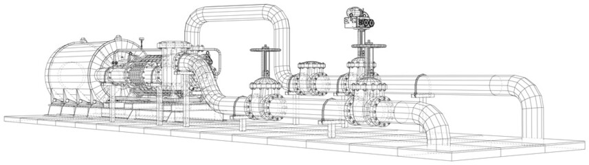 Wall Mural - Industrial equipment pump. Wire-frame. EPS10 format. Vector rendering of 3d.