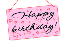 Pink Happy Birthday Gift Card Decorated With Red Stars