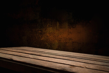 empty wooden table on blurred light gold bokeh cafe restaurant bar, place for your products on the table.