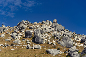 Sticker - Beautiful view of the big and small rocks at castle hill New Zealand on a sunny day