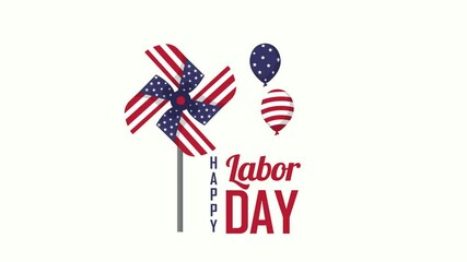 Poster - usa labor day lettering with wind toy and balloons helium