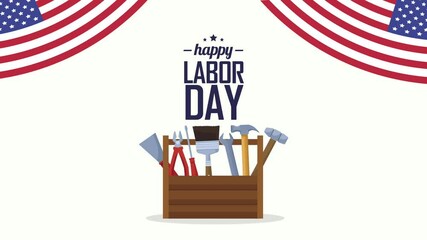 Canvas Print - usa labor day lettering with flags and wooden tools