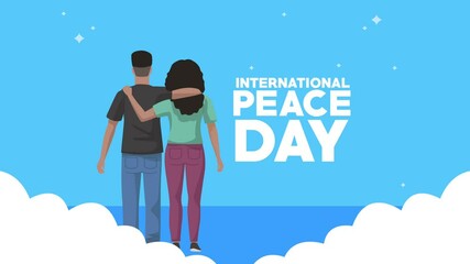 Sticker - international peace day lettering with lovers couple